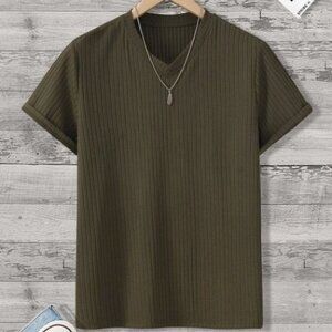 Casual Summer Style Army Green Men's V-Neck Tee